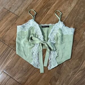 Green Lace Trim Women Top